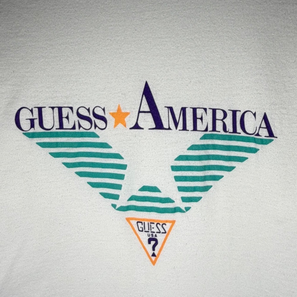Vintage 1989 Guess America Graphic Crop Top T-Shirt Single Stitch Made in USA
